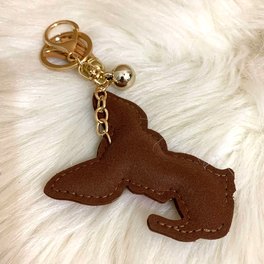 CHIHUAHUA Dog Key Ring Fob Clip on Plush Purse Charm Rhinestones Bling Brown - Picture 6 of 13